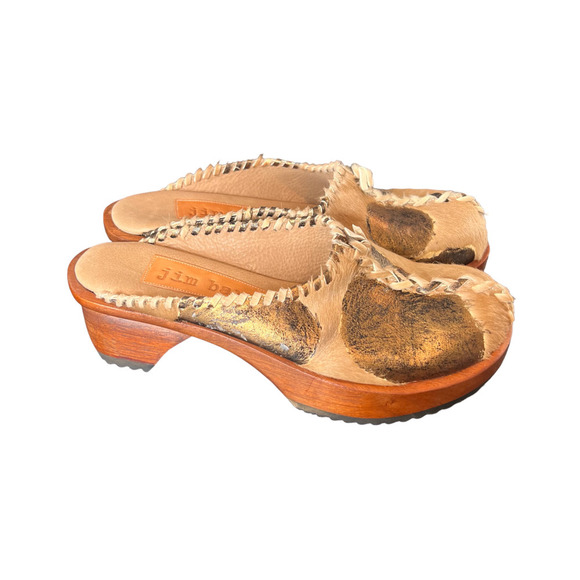 Jim Barnier Wooden Heel Clog Copper Must Womens Size 11 Platform Sandals Leather - Picture 1 of 7